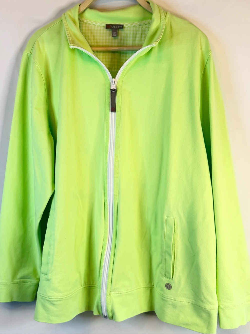 T by Talbots Women 2x Lime Green Everyday Yoga Jacket Full Zip Pockets Mock Neck